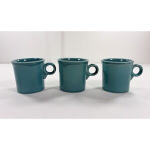 3 Vintage Fiesta Turquoise Mugs Ring Handle Tom & Jerry Homer Laughlin HLC USA